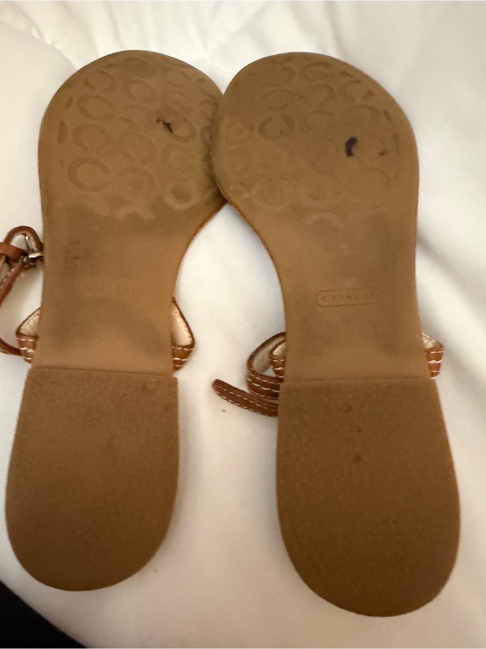 Brown leather Lobster claw Coach sandals / thong with silver hardware. Size 9 - Picture 2 of 7